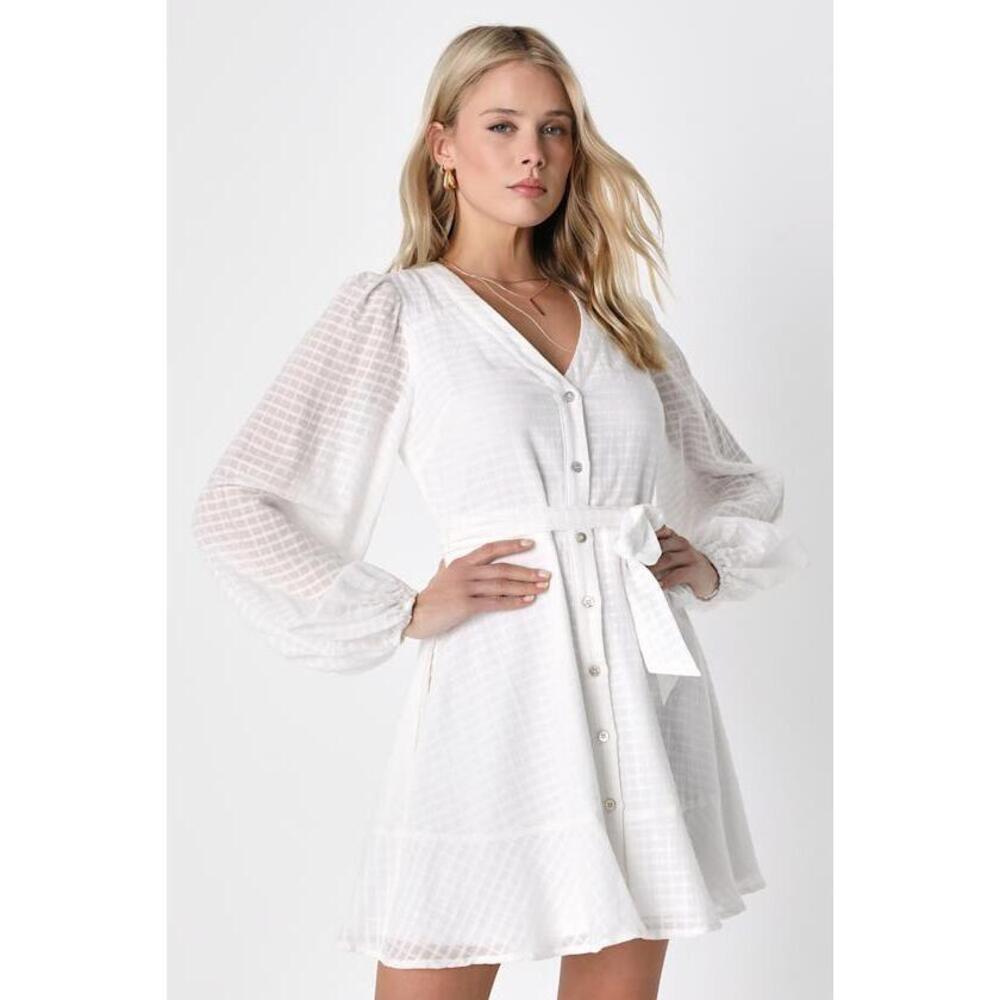 Lulus Fresh Day Favorite White Textured Mini Dress With Pockets - Size S